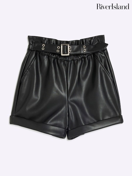 River Island Black Girls Faux Fur Leather Shorts (B61656) | £18 - £24