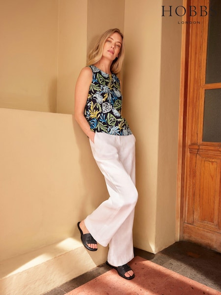 Hobbs White Lynn Linen 100% Cotton Trousers (B61693) | £89