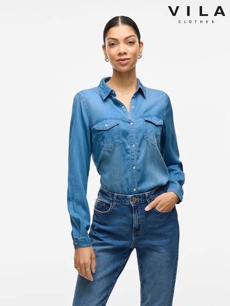 VILA Light Blue Pocket Detail Lightweight Denim Shirt (B61827) | £40