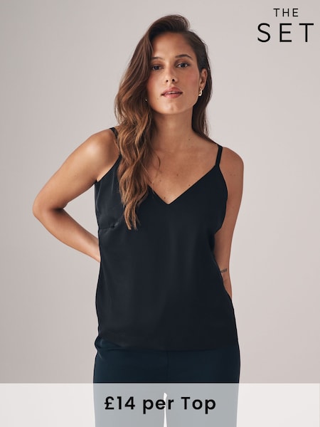 The Set Berry Red/Black 2 Pack Satin Cami Top (B61854) | £28