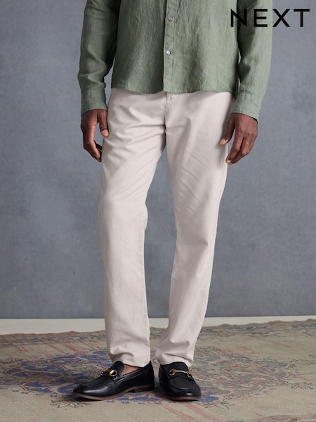 Light Grey Slim fit Premium Linen Drawstring Trousers (B61896) | £45