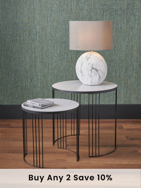 Pacific Set of 2 White/Black Marble Veneer Round Side Tables (B62063) | £155