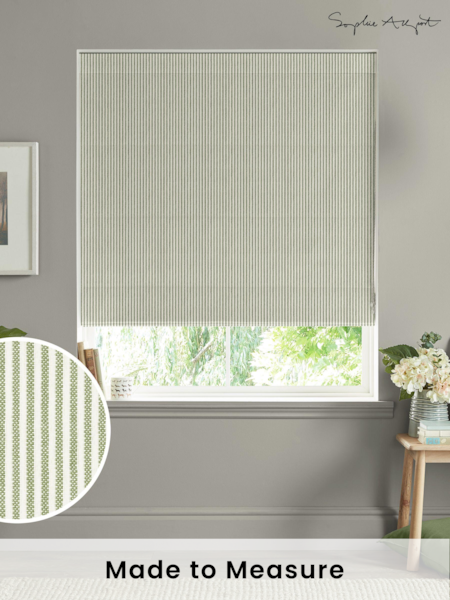 Sophie Allport Sage Green Stamford Stripe Made to Measure 100% Cotton Roman Blinds (B62149) | £79