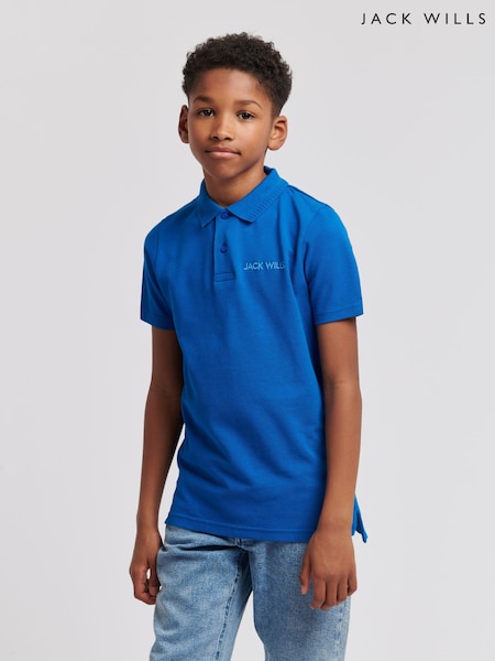 Jack Wills Blue Boys Edge Ribbing 100% Cotton Polo Shirt (B62179) | £30 - £36