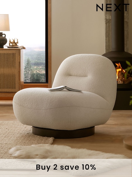 Cosy Boucle Ivory Natural Otis Swivel Accent Chair (B62361) | £399