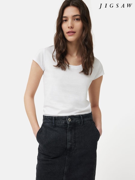 Jigsaw White 100% Cotton Scoop Neck T-Shirt (B62464) | £35