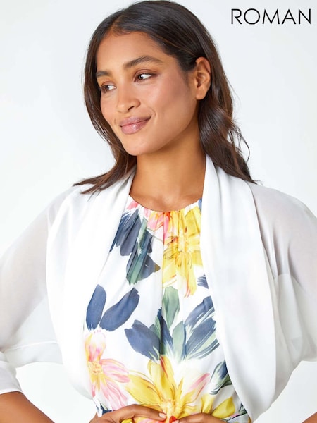Roman White Ruched Hem Chiffon Jacket (B62469) | £32
