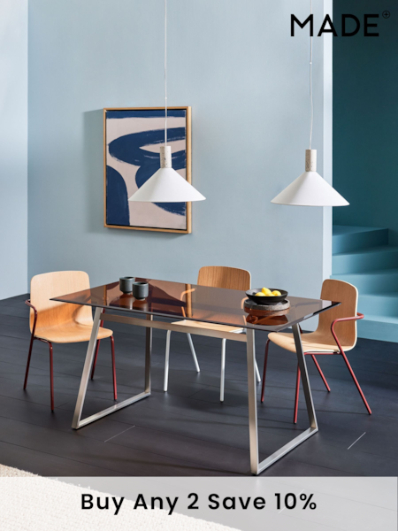 MADE.COM Stainless Steel Amber Glass Haku 6 Seater Rectangle Dining Table (B62761) | £449