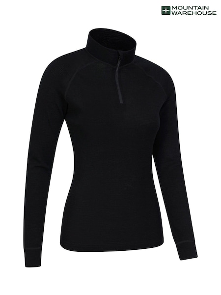 Mountain Warehouse Black Womens Merino Zip Neck Thermal Top (B62878) | £48