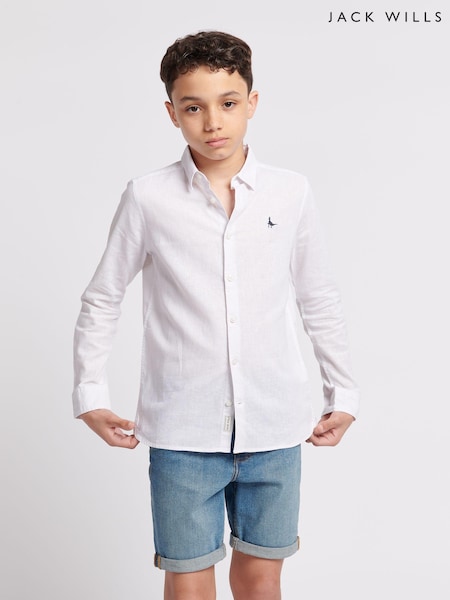 Jack Wills White Boys Linen Blend Shirt (B62941) | £30 - £36