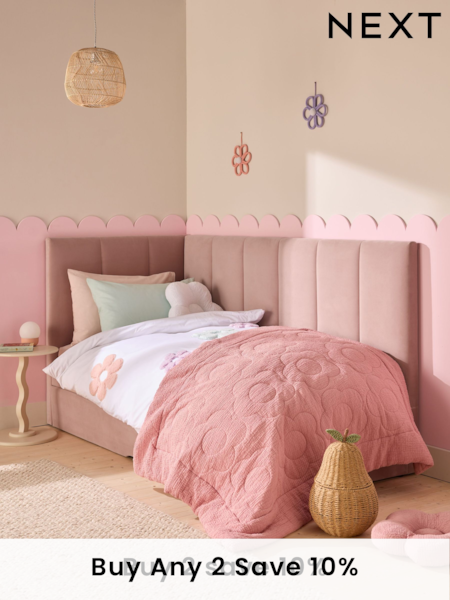 Soft Velvet Blush Kids Marlow Trundle Upholstered Bed Frame (B63299) | £735