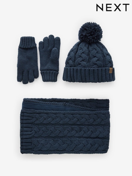 Navy Blue Cable Knit Hat, Glove & Scarf Set (3-16yrs) (B63572) | £17 - £20