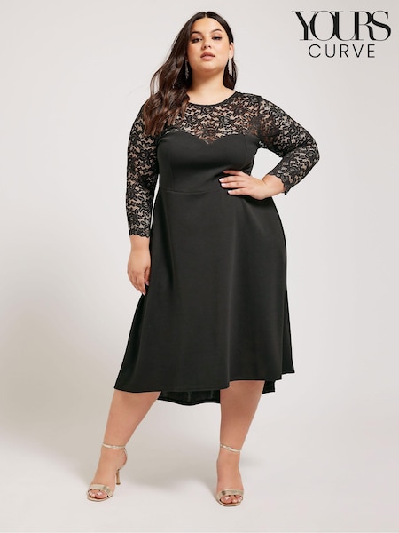 Yours Curve Black Lace Sweetheart Dress (B63678) | £47