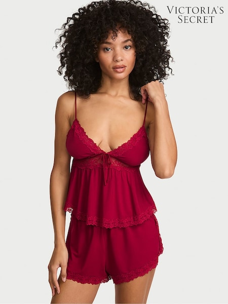 Red Lacquer - Victoria's Secret Lace Trim Modal Cami Set