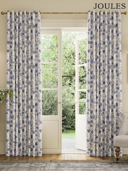 Joules Blue Indienne Floral Blackout Eyelet Eyelet Curtains (B64301) | £80 - £145