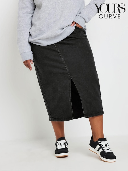 Yours Curve Black Midi Denim Skirt (B64474) | £29
