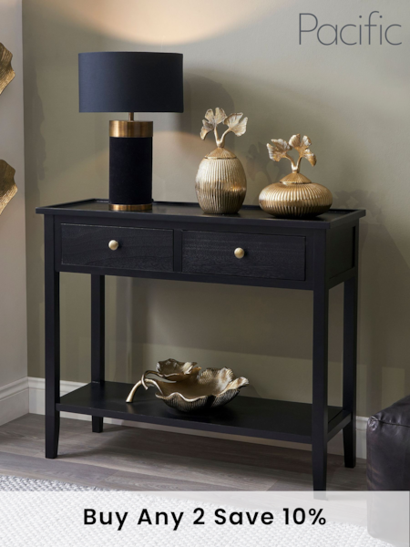 Pacific Satin Black Pine Wood 2 Drawer Console Table (B64542) | £180