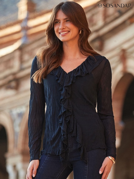 Sosandar Blue Ruffle Detail Blouse (B64599) | £45