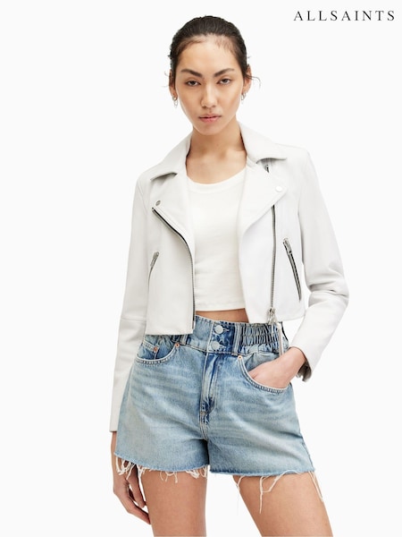 AllSaints White Dalby Crop Biker Jacket (B64692) | £299