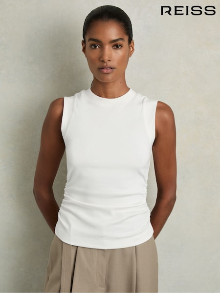 Reiss White Trudy Ribbed Ruched Waist Vest (B64887) | £38