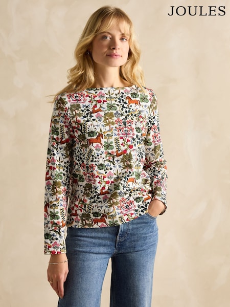 Joules Harbour Green Forest Print Boat Neck Printed Top (B64924) | £35