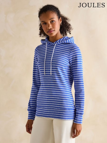 Joules Marlston Blue Striped Cotton Rich Slim Fit Hoodie (B65164) | £50