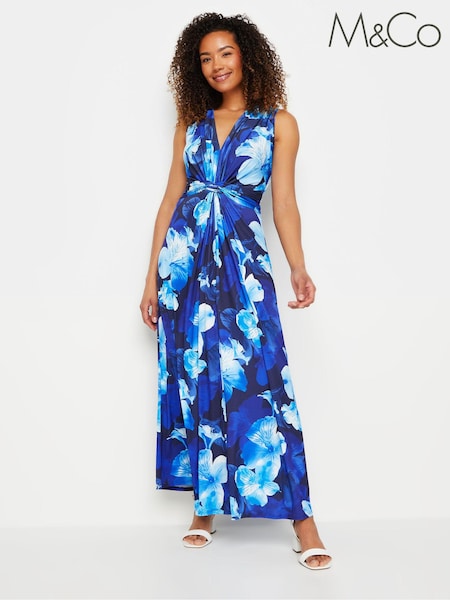 M&Co Navy Blue Floral Print Knot Maxi Dress (B65263) | £45