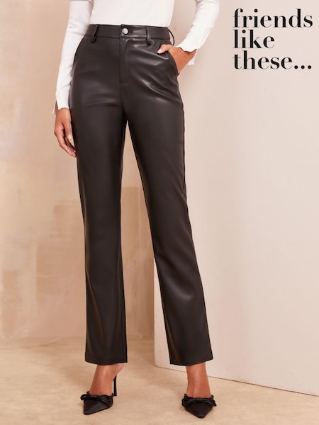 Friends Like These Black Faux Leather Smart Straight Leg Trousers (B65387) | £40