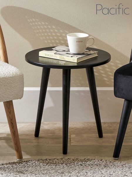 Pacific Satin Black Chelmsford Pine Wood Round Side Table (B65551) | £45