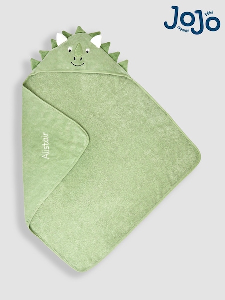 JoJo Maman Bébé Green Dino Personalised Character Hooded Towel (B65581) | £25.50