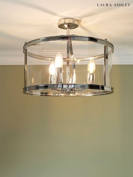 Laura Ashley Chrome Harrington 3 Light Semi-Flush Ceiling Light (B65618) | £195