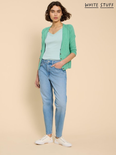 White Stuff Green Naria V-Neck Cotton/Linen Mix Cardigan (B65996) | £49