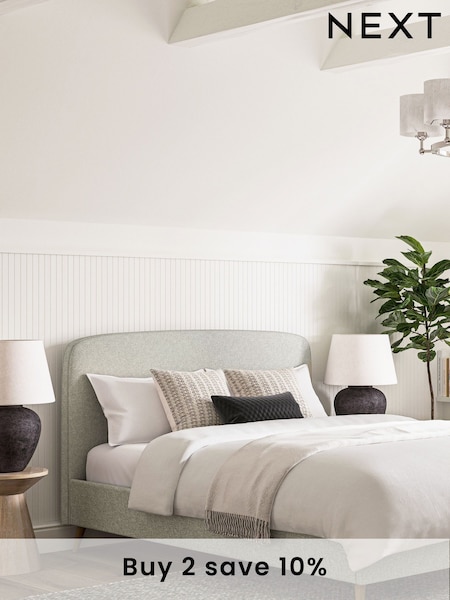 Grey Light Tweedy Plain Matson Upholstered Bed Frame (B66329) | £325 - £425