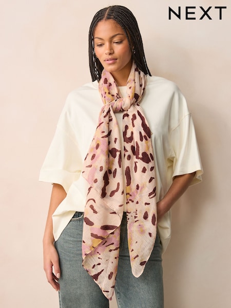 Ecru Abstract Animal Lightweight Scarf (B66496) | £14