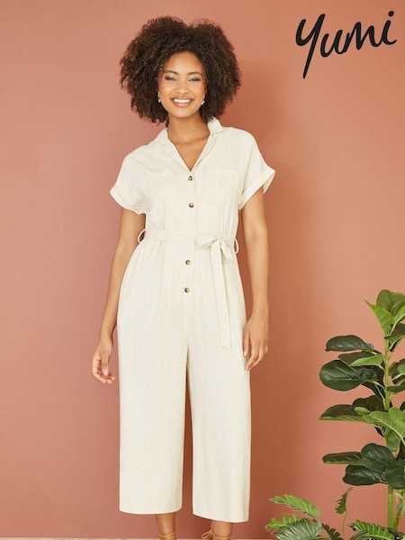 Yumi Natural Viscose Button Up Jumpsuit (B66519) | £55