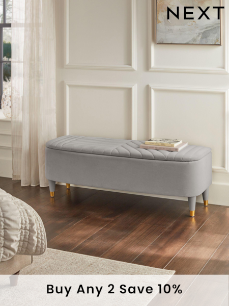 Soft Velvet Mid Grey Valencia Upholstered Storage Ottoman (B66609) | £265