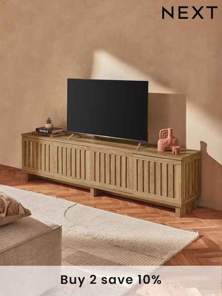 Natural Up to 80 Inch Slatted TV Unit (B66885) | £450