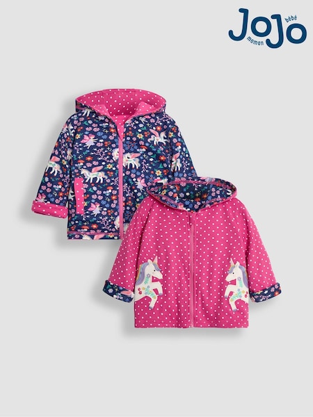 JoJo Maman Bébé Pink Unicorn Appliqué Reversible Hoodie (B67252) | £28