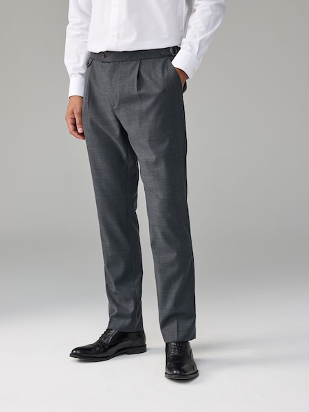 Charcoal Grey Adjustable Wool Blend Side Adjuster Smart Trousers (B67415) | £55