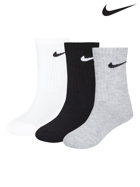 Nike White Grey Black Little Kids 3 Pack Socks (B67436) | £8