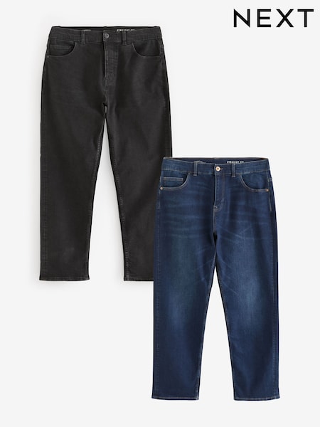 Blue Mid/Black 2 Pack Straight Fit Classic Stretch Jeans (B67558) | £50