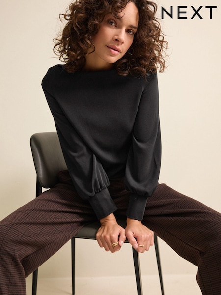 Black Long Sleeve Gathered Sides Blouse (B67707) | £34