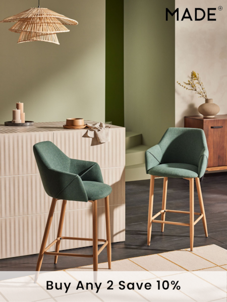 MADE.COM Bay Green and Oak Legs Lule Bar Stool in Velvet (B67983) | £169