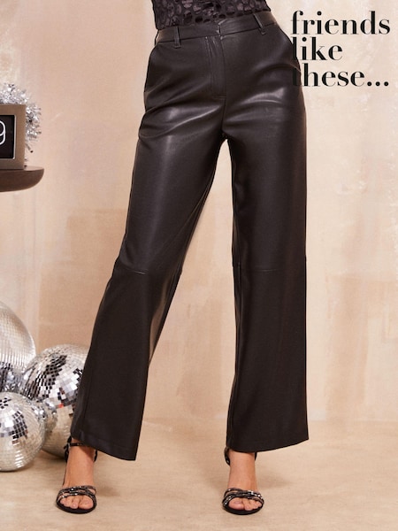 Friends Like These Black Faux Leather Tailored Wide Leg Trousers (B68098) | £42