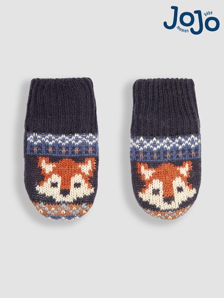 JoJo Maman Bébé Navy Fair Isle Pattern Mittens (B68203) | £14