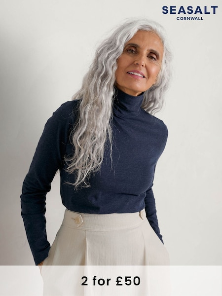 Seasalt Cornwall Navy Landing Roll Neck Top (B68398) | £30