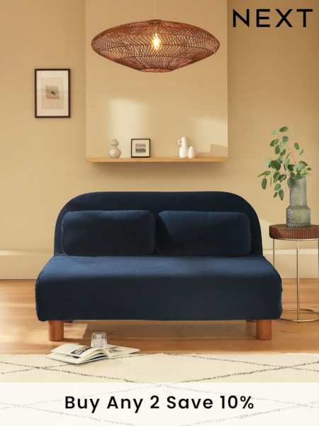 Soft Velvet Navy Blue Palma Double Sofa Bed (B68704) | £450