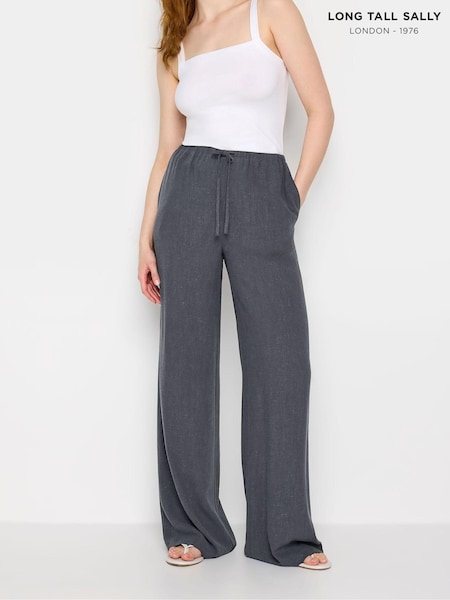 Long Tall Sally Grey Linen Tie Waist Trousers (B68880) | £39