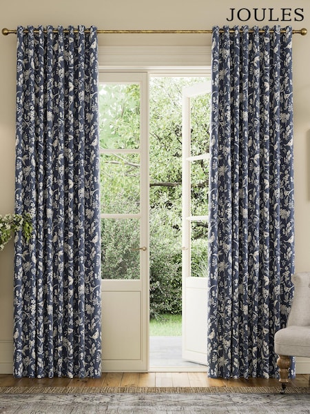 Joules Navy Festival Pheasants Blackout Eyelet Curtains (B69159) | £70 - £130
