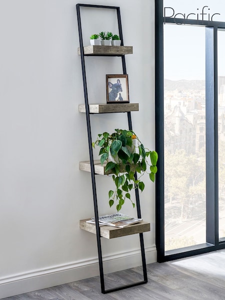 Pacific Grey Concrete Effect Wood and Iron 4 Shelf Unit (B69198) | £165